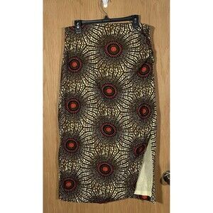 Chen Burkett Multicolor Circle Ethnic Print A-Line Midi Pencil Skirt Women's Lg